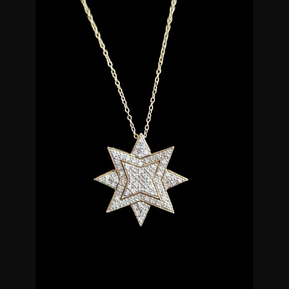 14k Yellow Gold Over Sterling .5ctw Diamond Star Cluster 1" Pendant 18" Chain